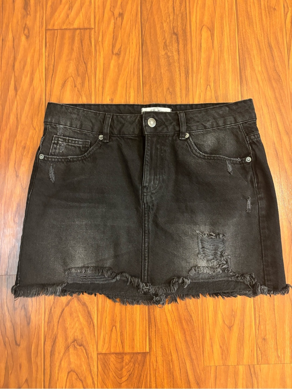 We The Free Black Distressed Denim Mini Skirt Womens 8